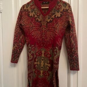 Elegant Red and Brown Patterned Dress